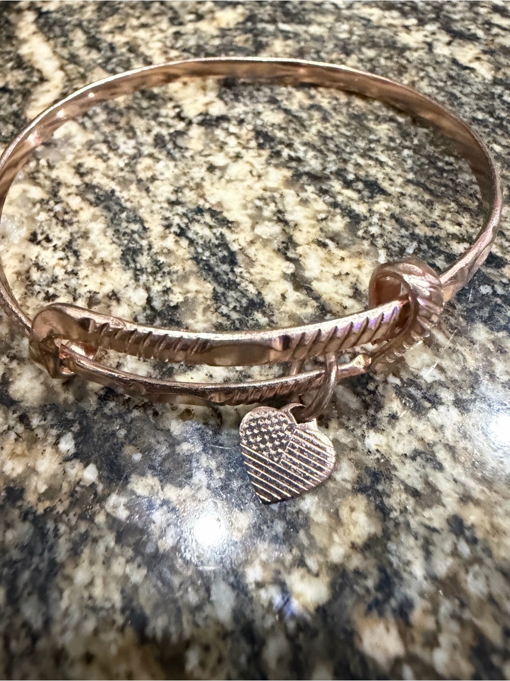Alex and Ani "Americana" Heart Flag Charm Bangle Bracelet in rose gold